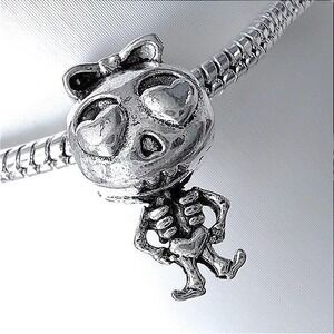 Halloween Silver Skeleton Girl with Bow Bead Charm Fits Snake Chain Bracelets